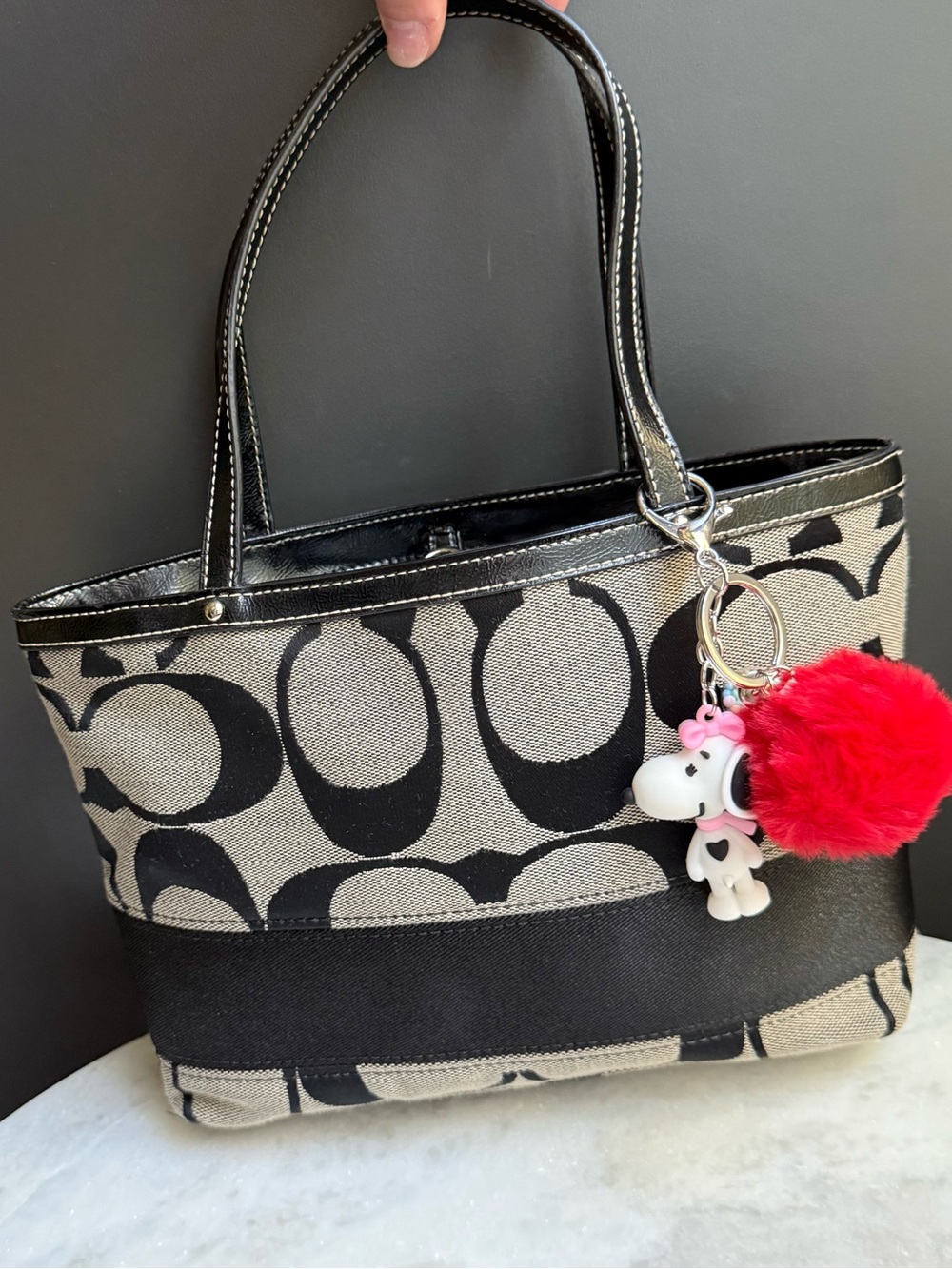 Y2K vintage Coach Signature Stripe Mini Tote Black/grey canvas F47750 Mint